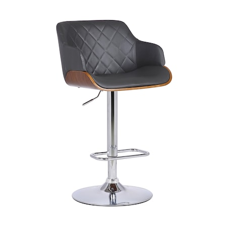 Armen Living Toby Gray Faux Leather Adjustable Height Swivel Walnut Wood and Chrome Bar Stool LCTOSWBAWAGR